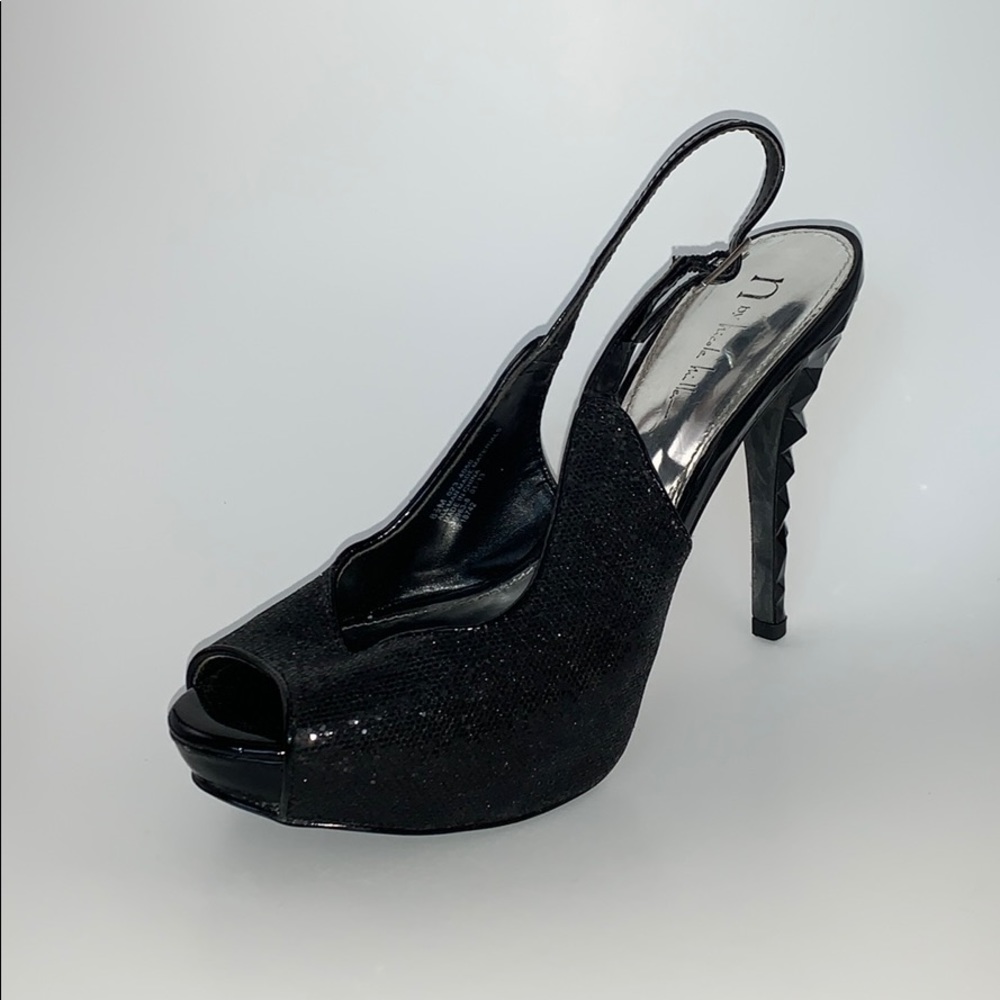 Black Slingback 4in peeptoe glitter heels